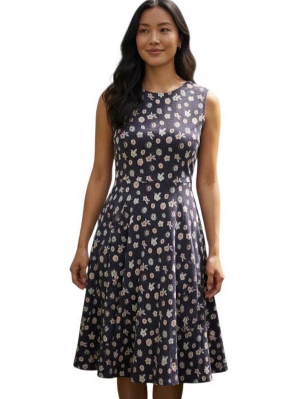Ann Taylor LOFT Sleeveless Dusty Purple Floral A-Line Dress with Tie-back